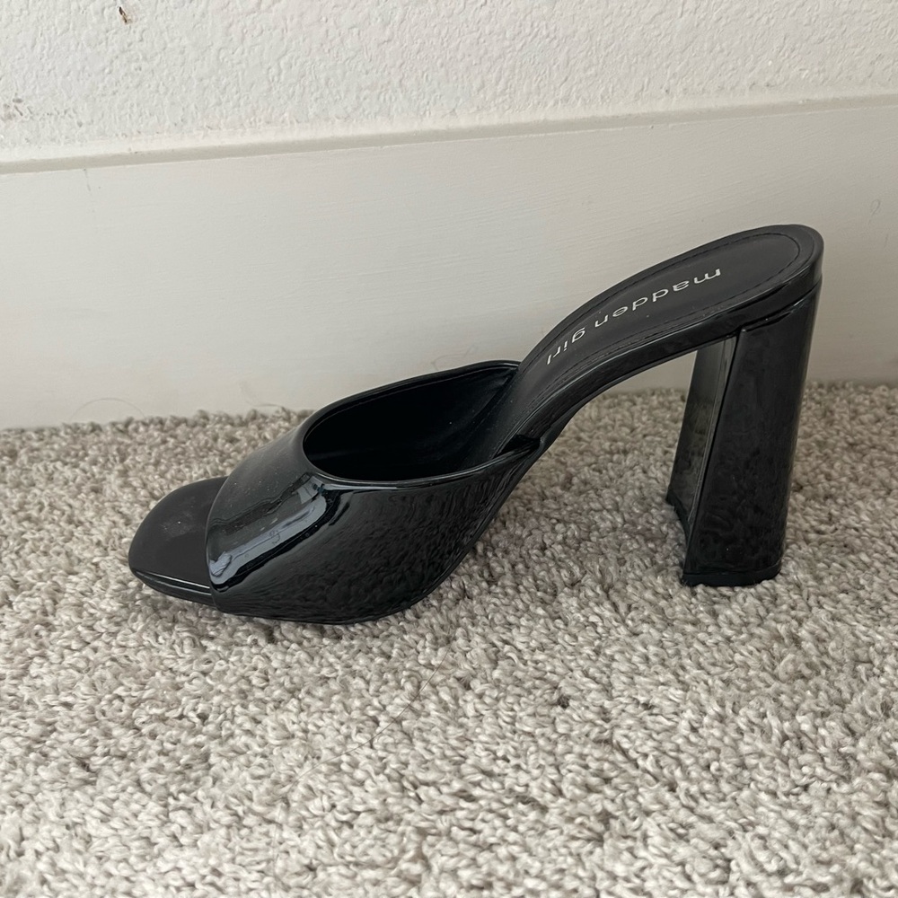 Madden Girl Black Block Heel Mules